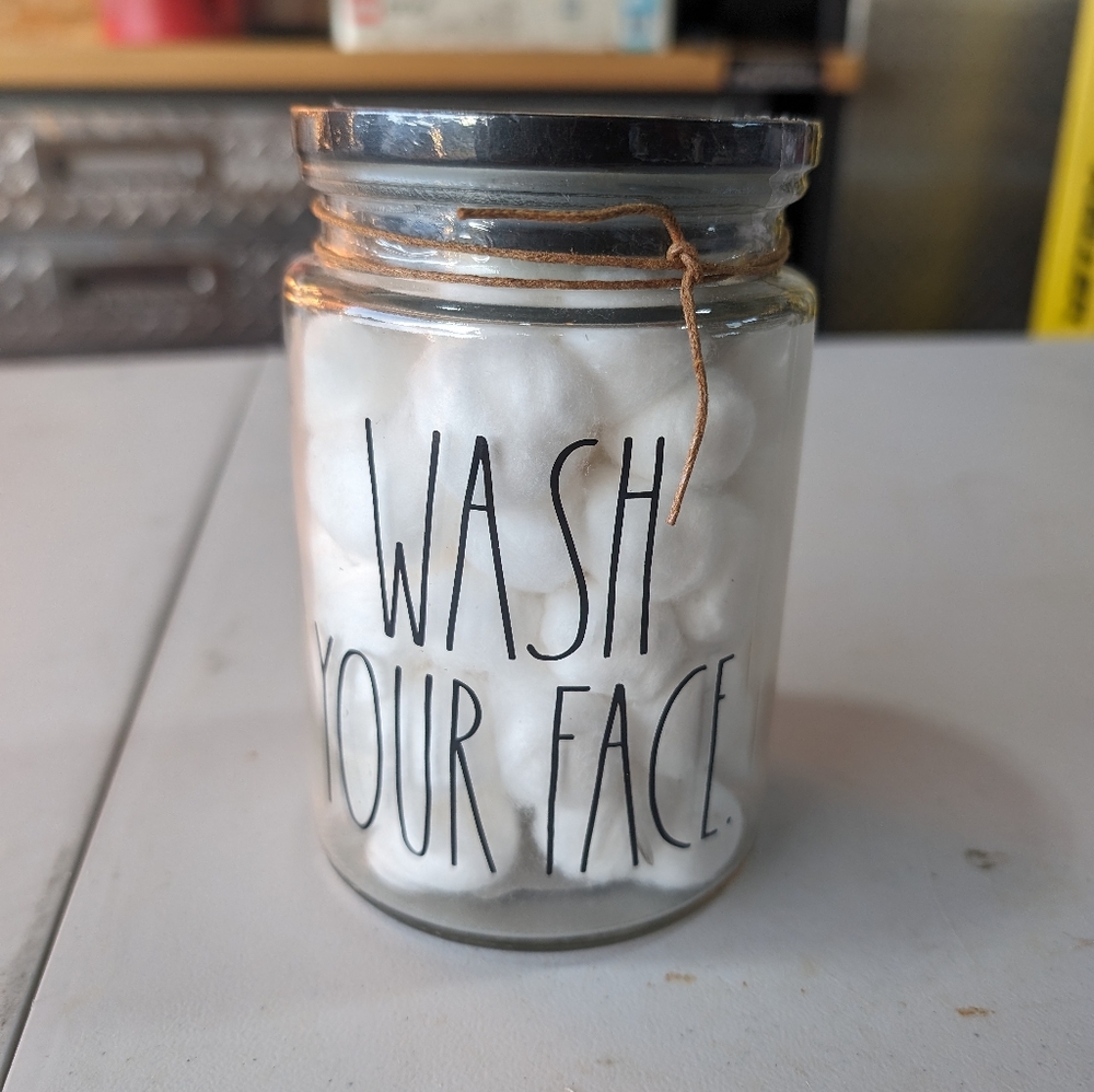 Rae Dunn cotton ball jar